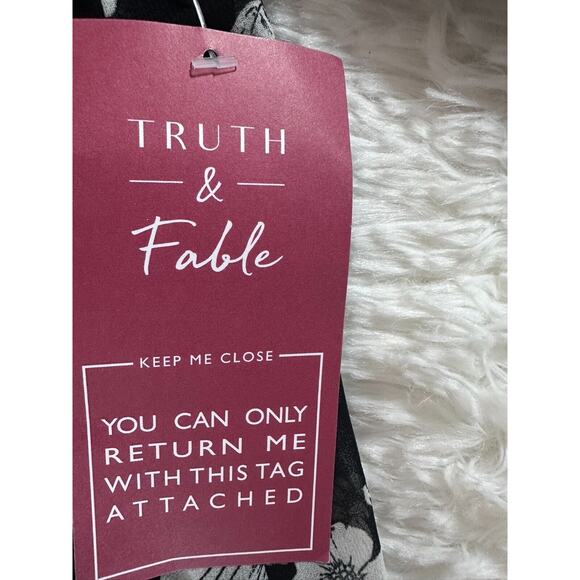 Truth & Fable Black And White Midi Chiffon V Neck Tunic Dress Size XL 3/4Sleeve - Picture 4 of 14